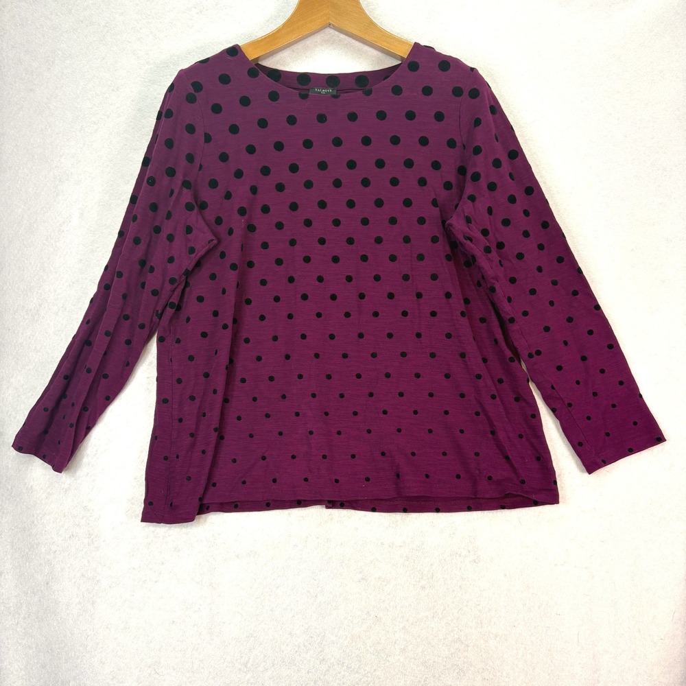 Talbots Purple Black Flocked Ombre Polka Dot‎ Long Sleeve Top Women's 1X Whimsy